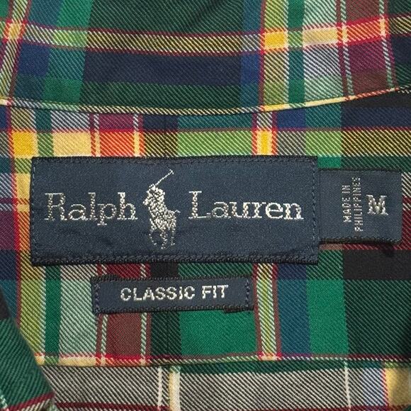 Ralph Lauren Shirt Classic Preppy Heritage Button Madras Plaid Green Size Medium - Picture 3 of 7